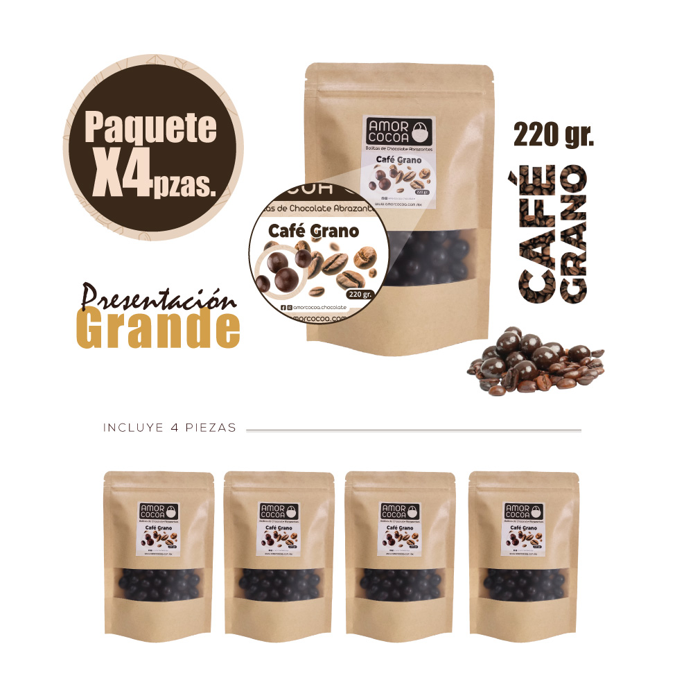 Café-Grano Cubierto De Chocolate, Paquete 4pzas de 220 gr
